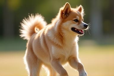 A dog wagging its tail happily