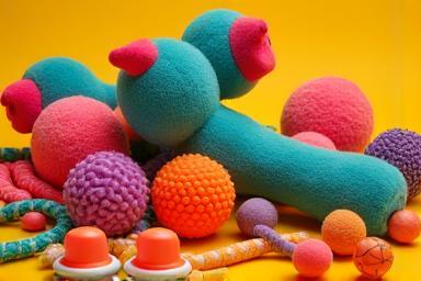 Assortment of colorful pet toys